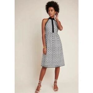 Anthropologie Eri + Ali Ninetta Black and White Lace Halter Dress Size 14 NWT